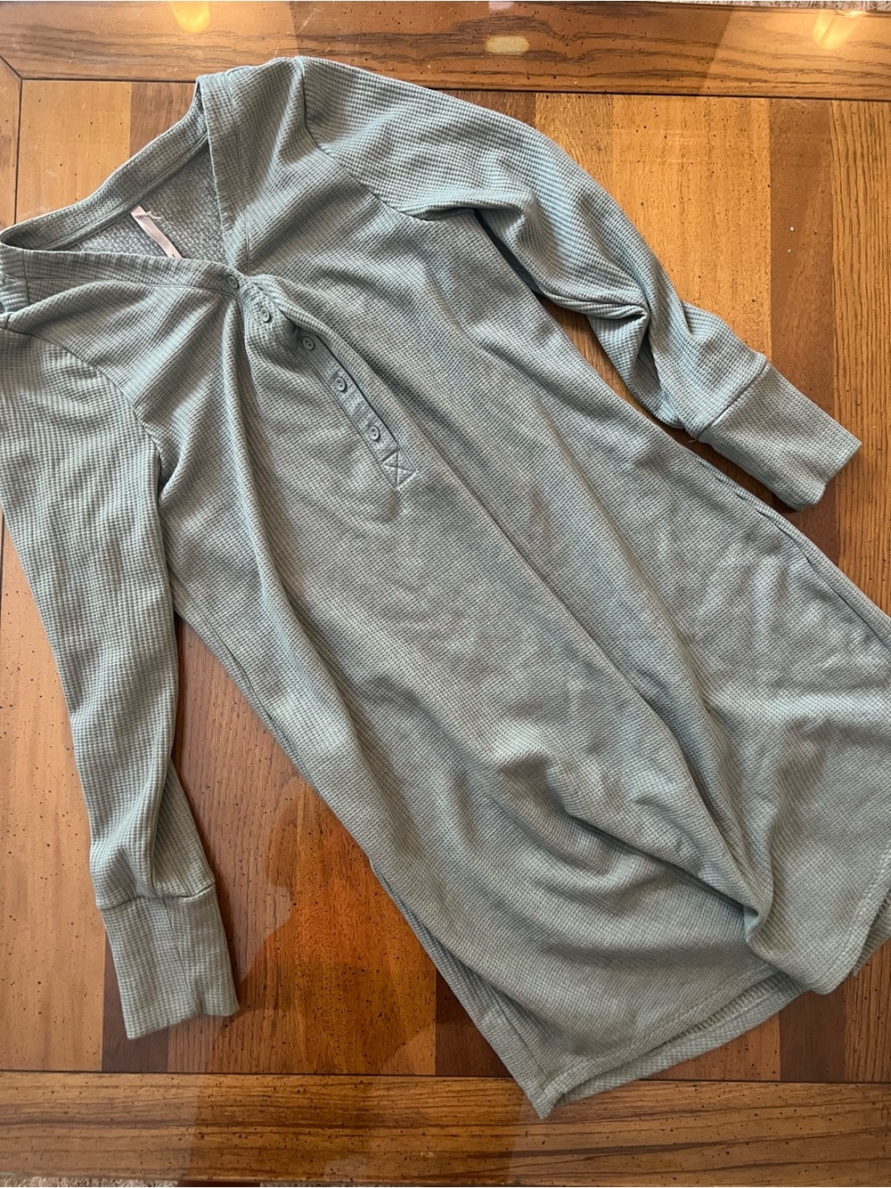 Soma Light Sage Green Waffle Henley Tunic - Long Sleeve